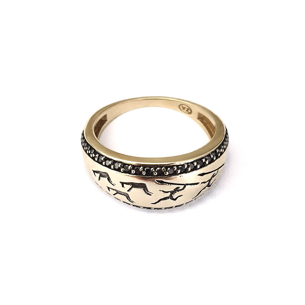 African San Art Gold and Black Diamond Ring