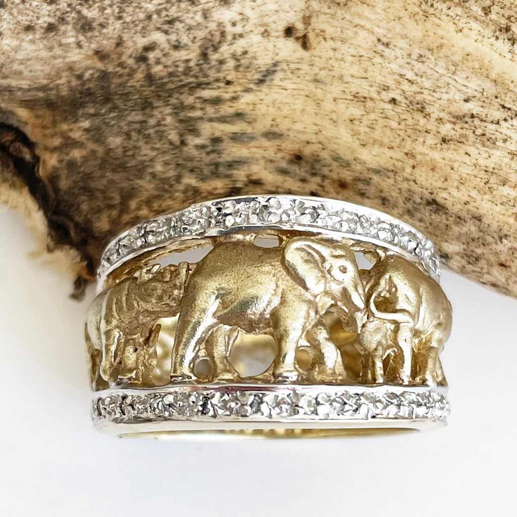 Big 5 Relief Ring with White Diamond Borders