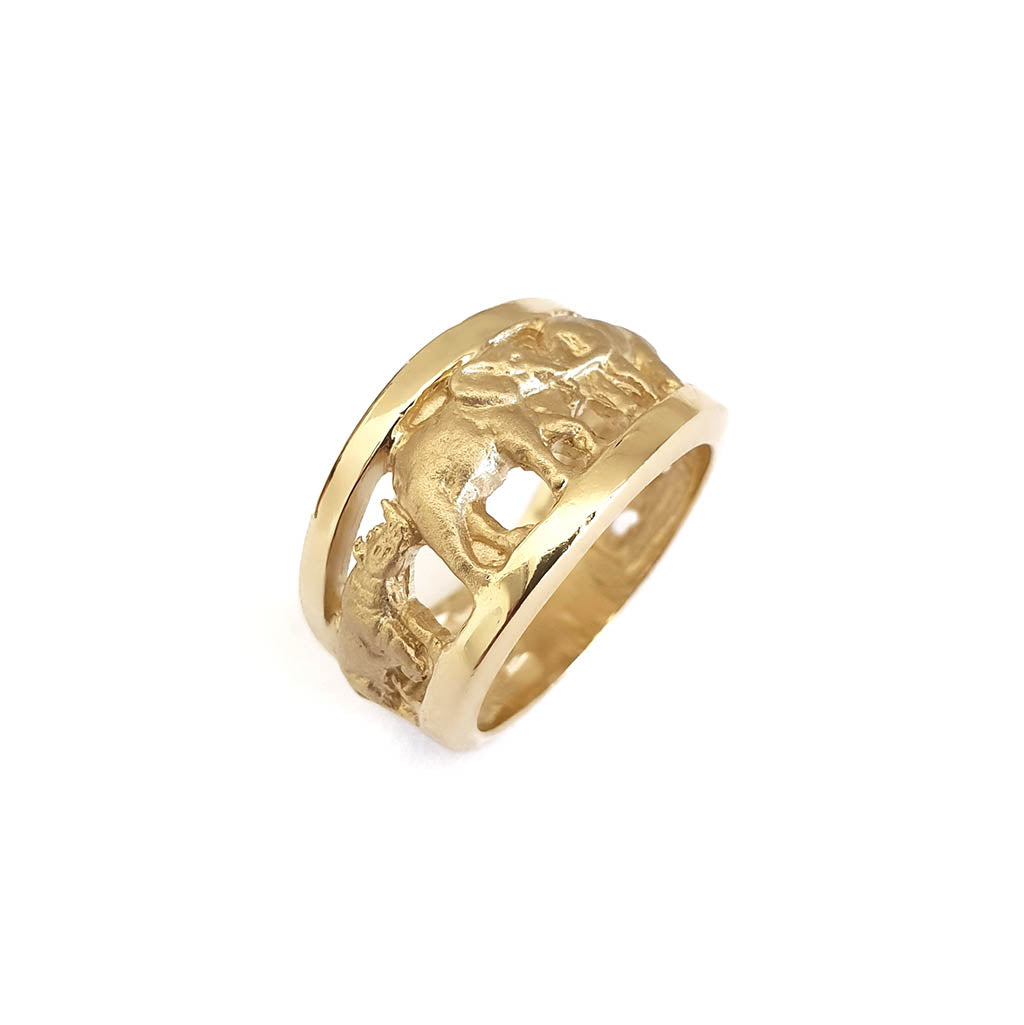 Big 5 Relief Ring with Yellow Gold Borders