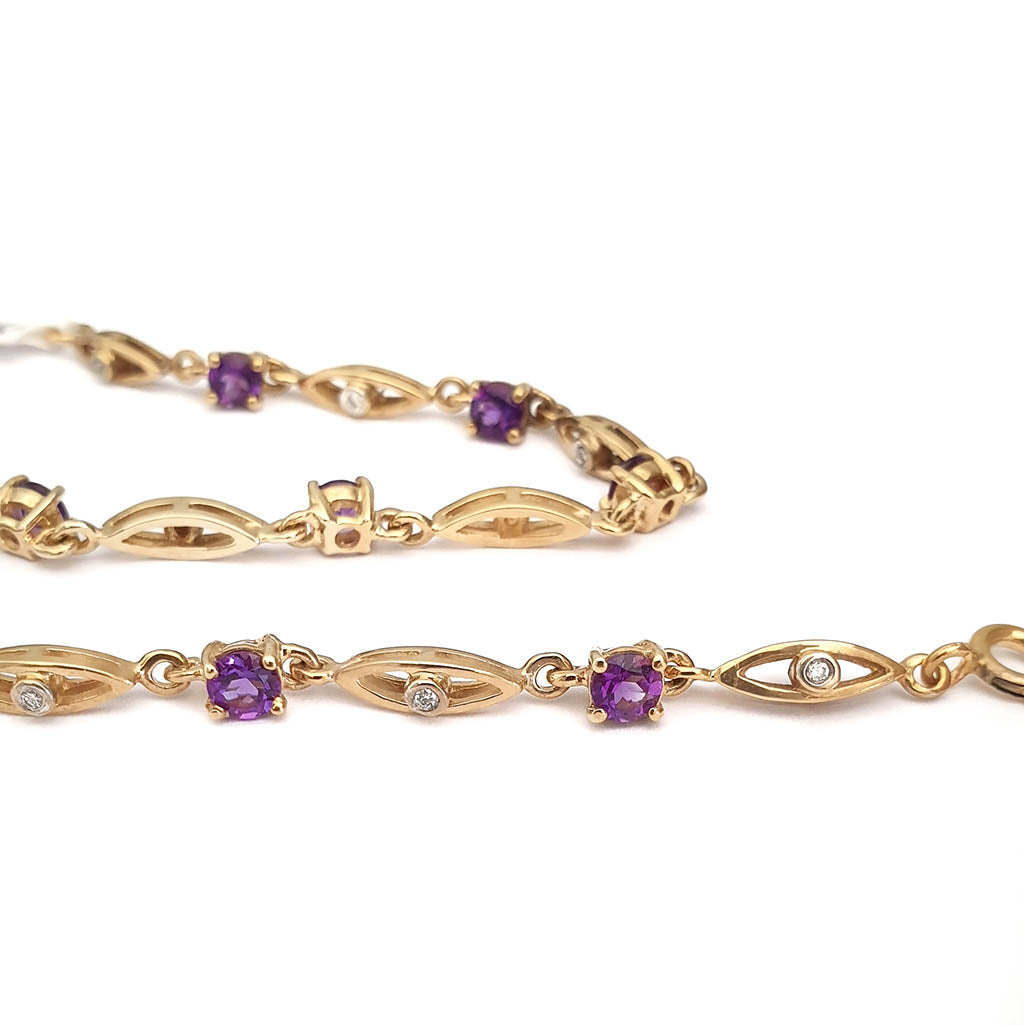 Contemporary Amethyst And Diamond Yellow Gold Bracelet