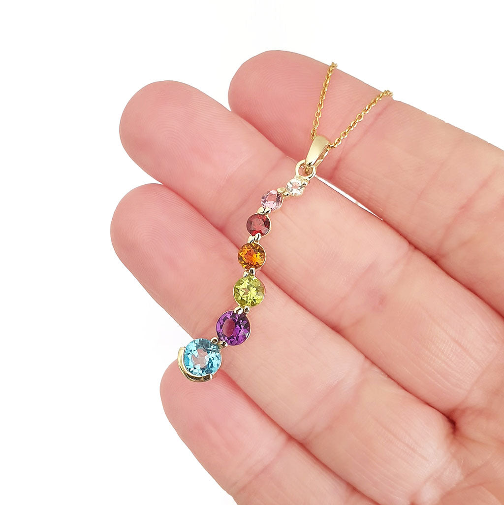 Curvaceous Rainbow Claw Set Multistone Yellow Gold Pendant
