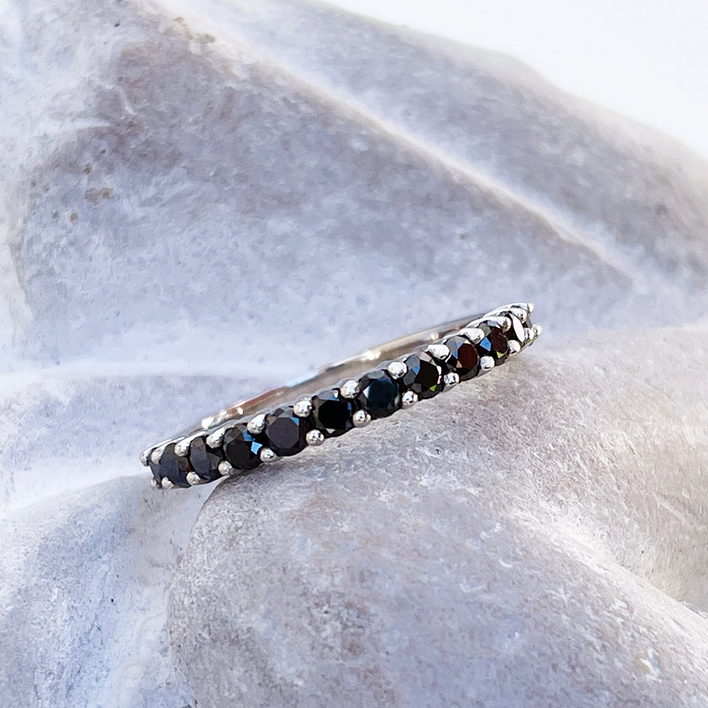 Delicate Eternity Styled Black Diamond and White Gold Ring