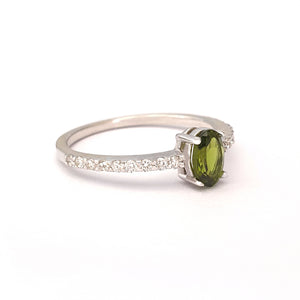 Petite Oval Green Tourmaline and Diamond White Gold Ring