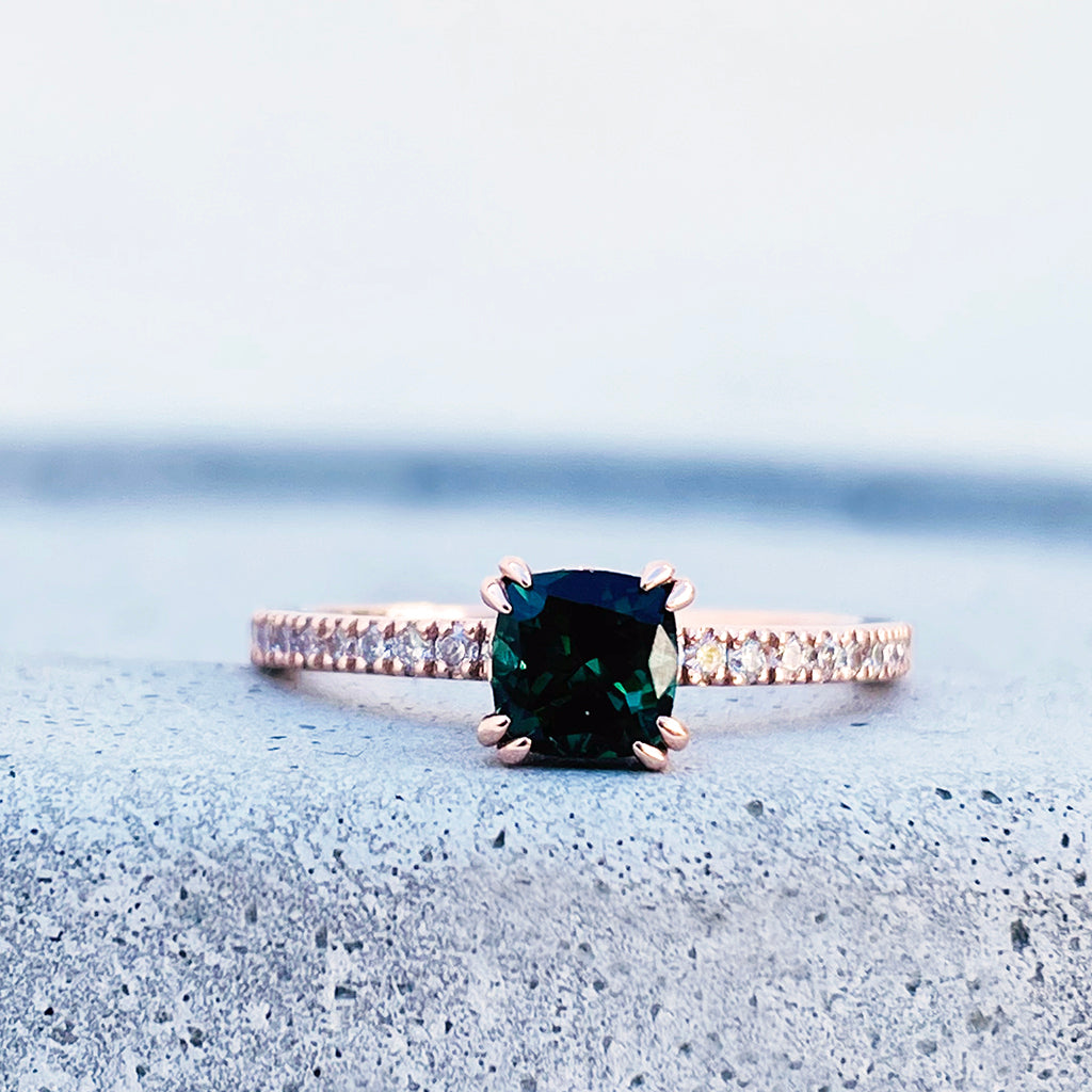 Delicious Double Claw Green Tourmaline and Diamond Band Ring