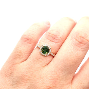 Elegance Defined Round Green Tourmaline and Diamond Halo Ring
