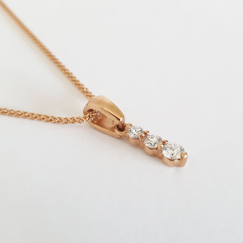 Elegant Three Diamond Rose Gold Drop Pendant