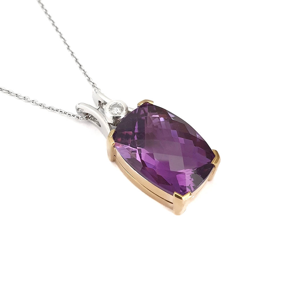 Glamorous Handcrafted Two Tone Amethyst and Diamond Pendant