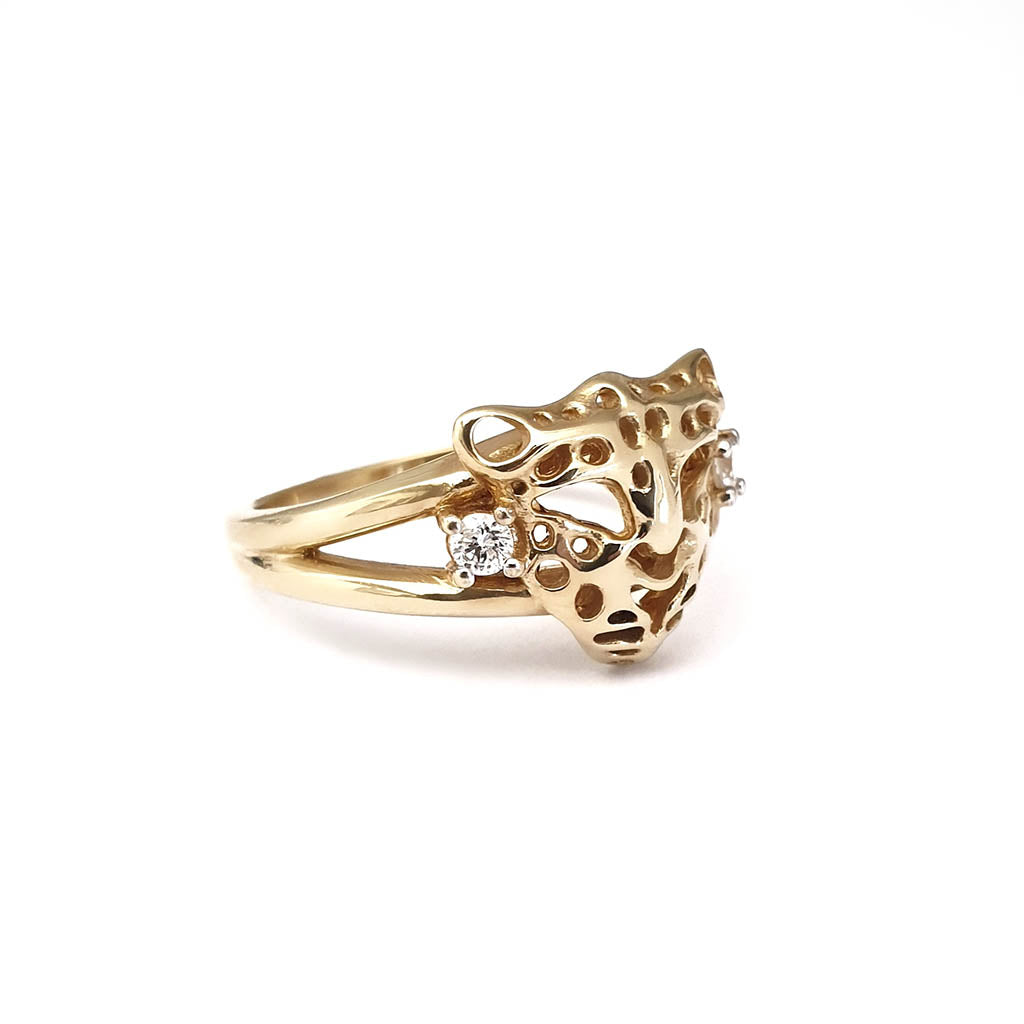 Gold Leopard Head Ring with Diamond Accents