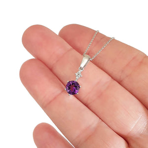 Gorgeous Amethyst and Four Diamond Drop Pendant and Chain