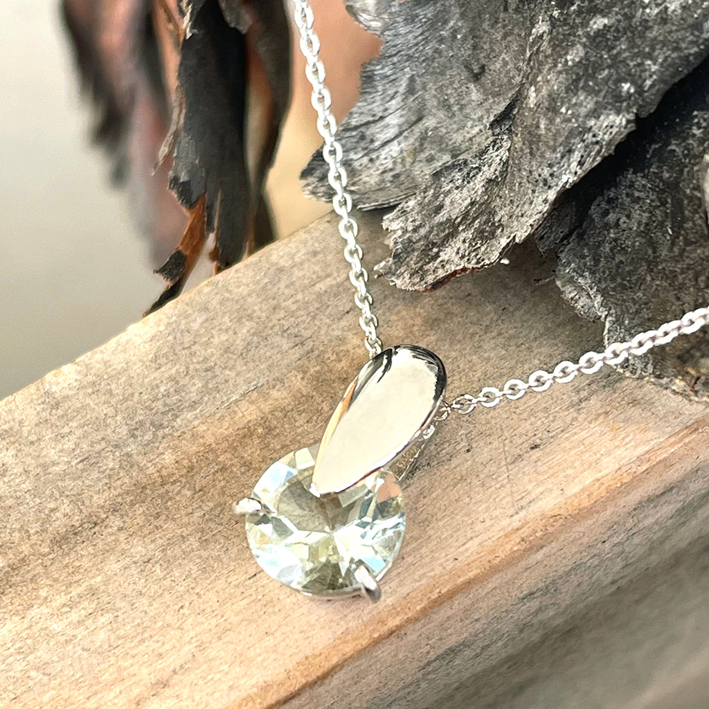 Green Amethyst Solid Droplet Shaped Bale White Gold Pendant