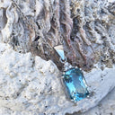 Handcrafted Cushion Cut Aquamarine and Diamond Pendant, with chain.