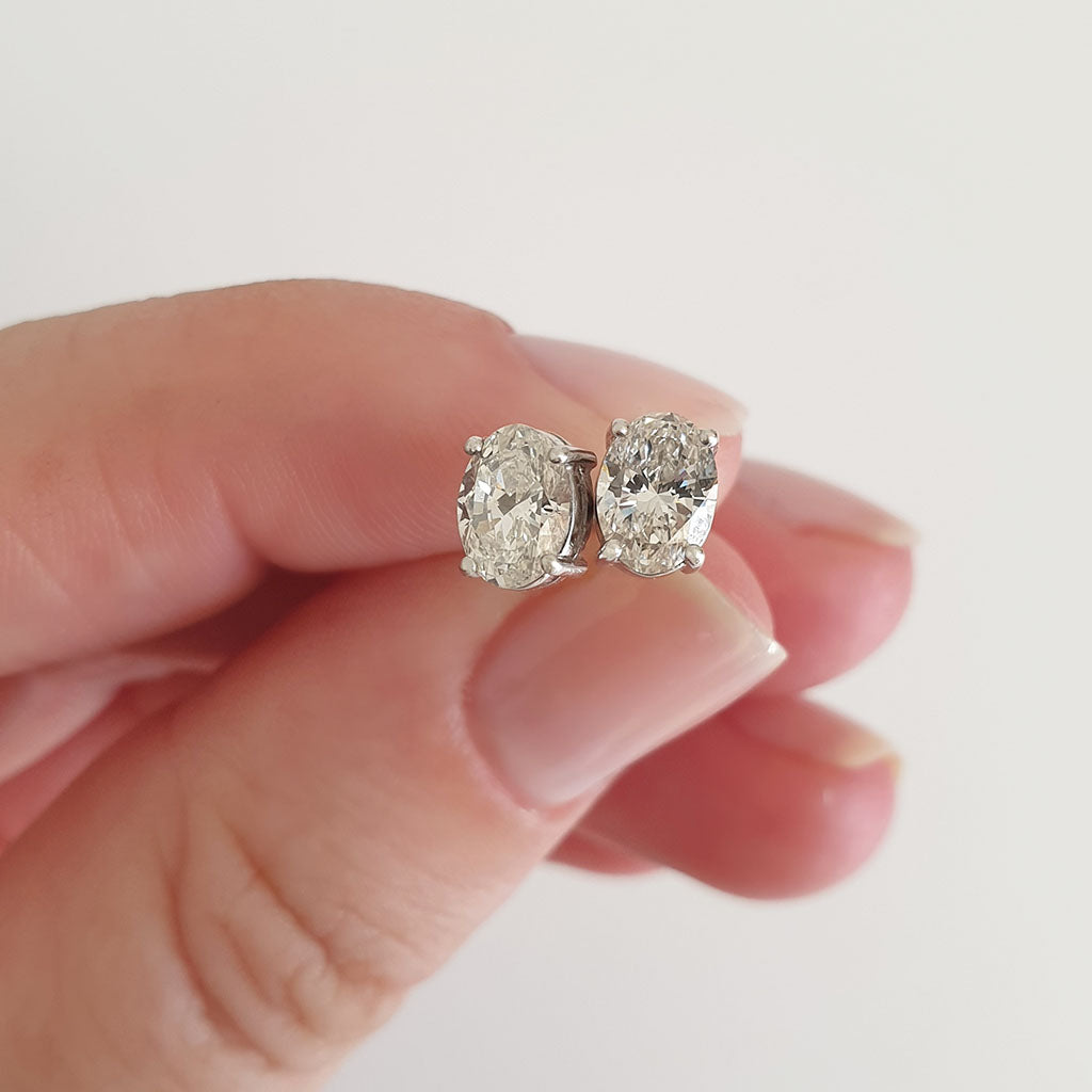 Hand Crafted Elegant Diamond Oval Cut Earrings