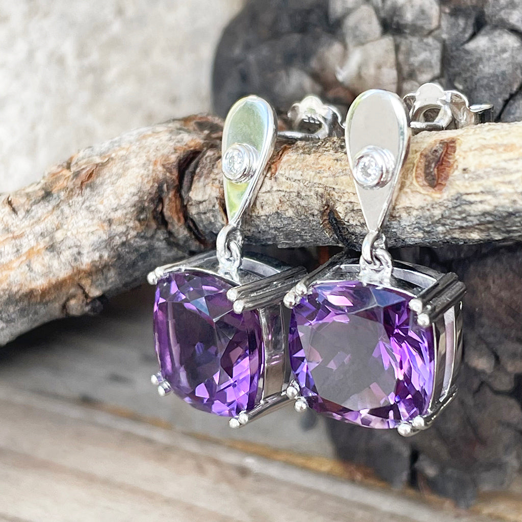 Handcrafted Opulent Amethyst and Diamond Drop Earrings