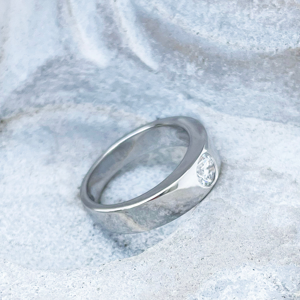Handcrafted Swiss Set White Diamond White Gold Ring