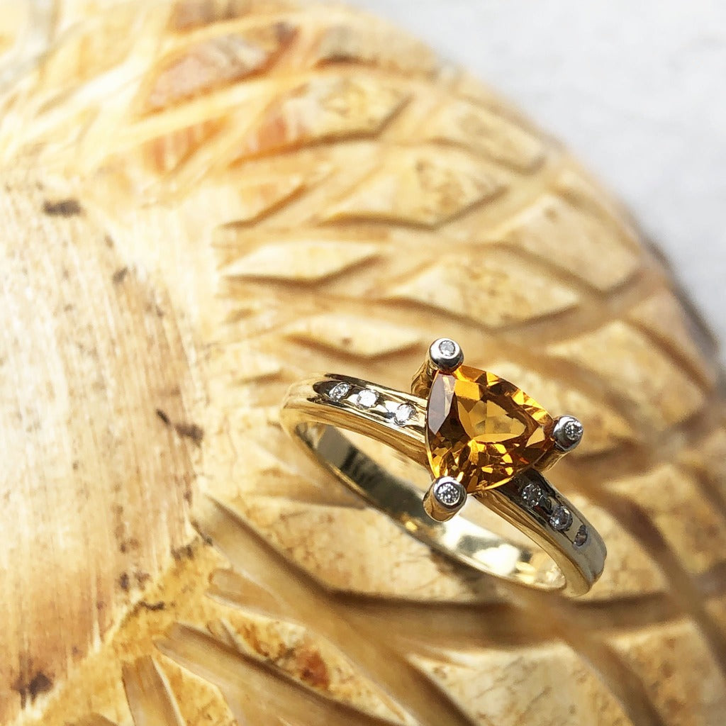 Trilliant Cut Citrine with Diamond Point Accents