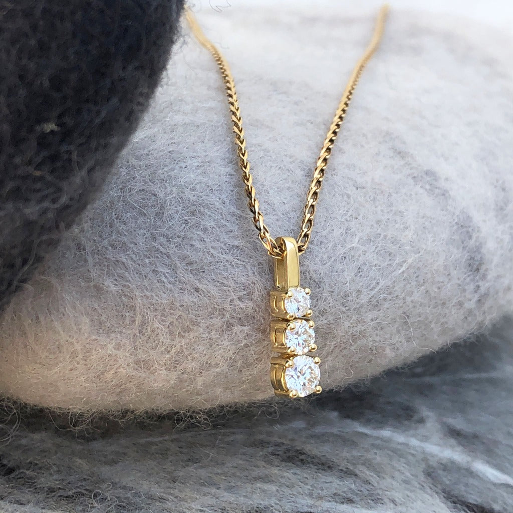 Handcrafted Trilogy White Diamond and Yellow Gold Pendant