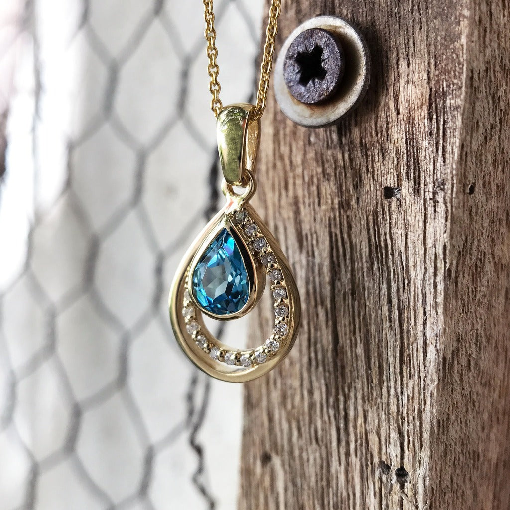 Sparkling Water Droplet Topaz and Diamond Pendant