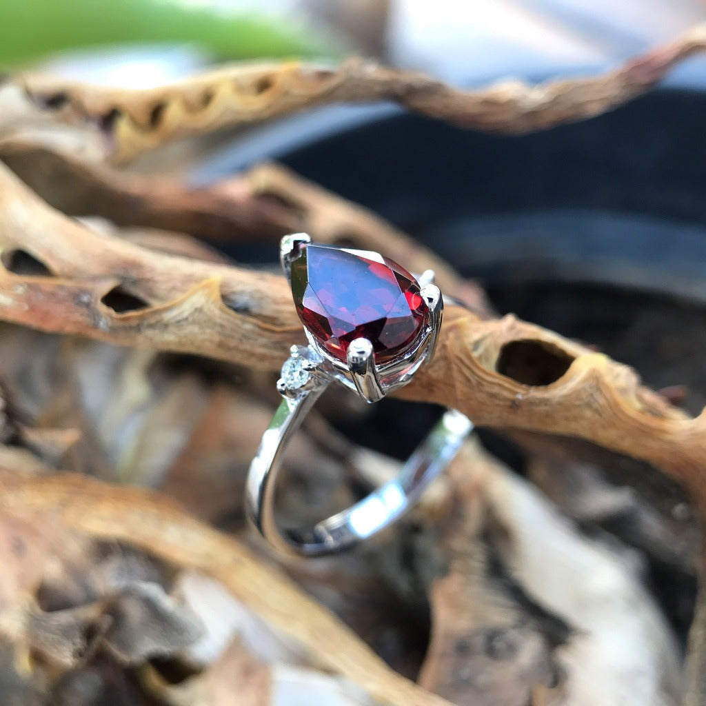 Pear Cut Garnet and Diamond Ring