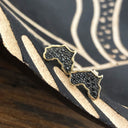 Yellow Gold Africa Map Earrings with Pavé Black Diamond Center