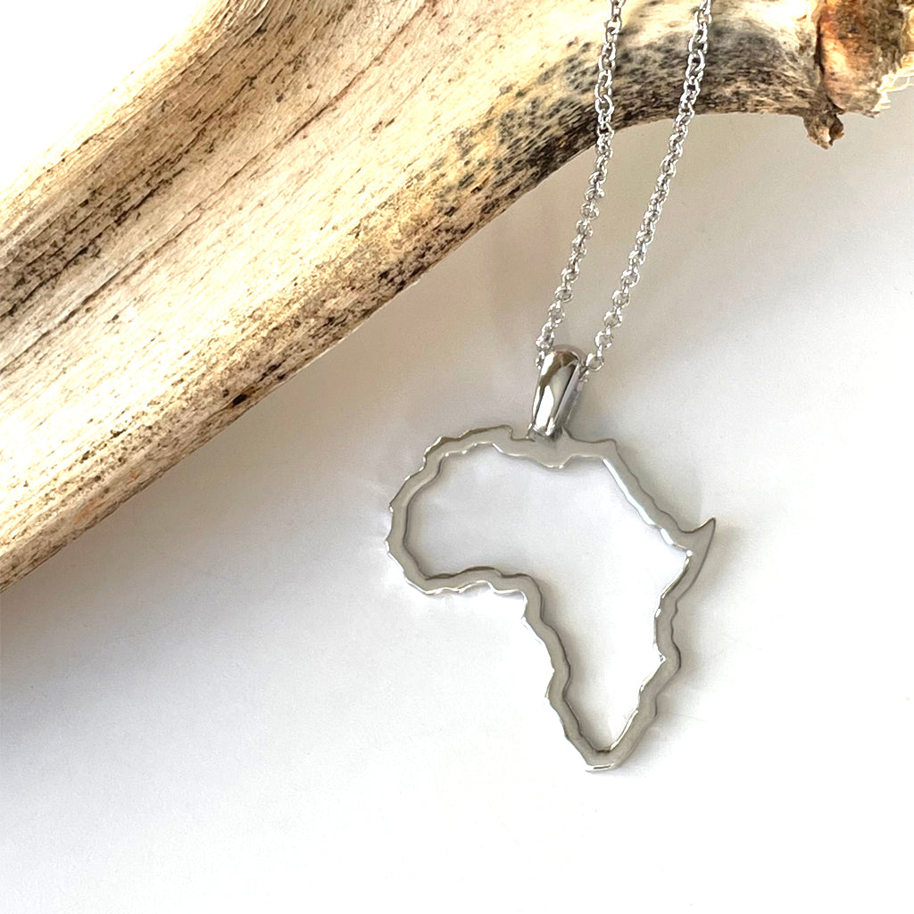 9ct White Gold Map of Africa Outline Pendant