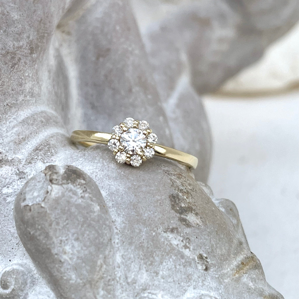 Floral White Diamond Yellow Gold Ring