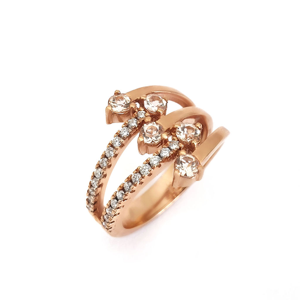 Morganite and Diamond Rose Gold Multiband Ring