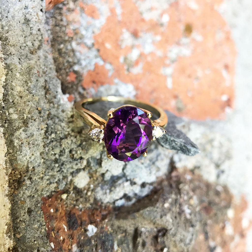 Oval Cut Amethyst Ring with Petite Diamond Accents – Afrogem Jewellers