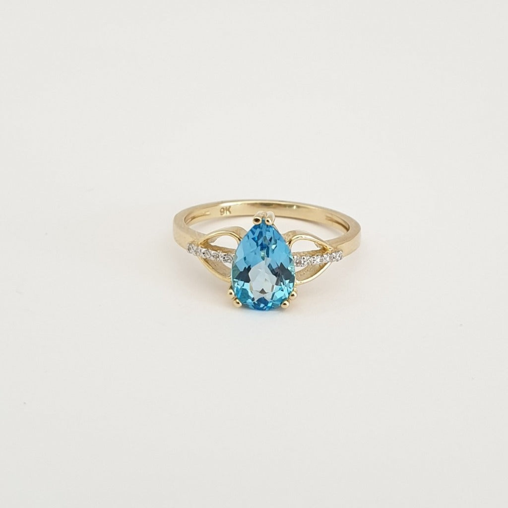 Pear Cut Topaz and Diamond Open Shoulder Ring