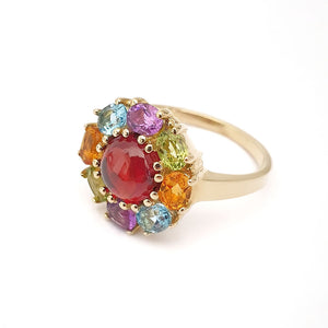   Rainbow Flower Garnet Cabochon Ring