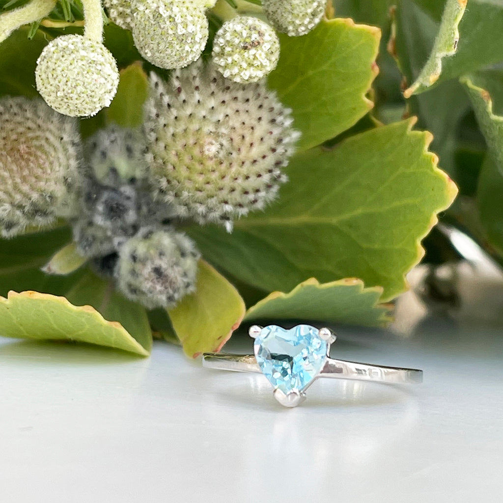 Silver Blue Topaz Heart Shaped Ring