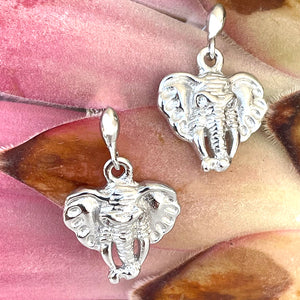 Silver Drop Elephant Relief Earrings