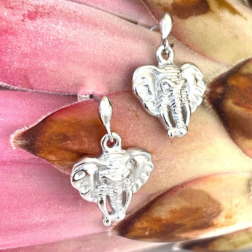 Silver Drop Elephant Relief Earrings