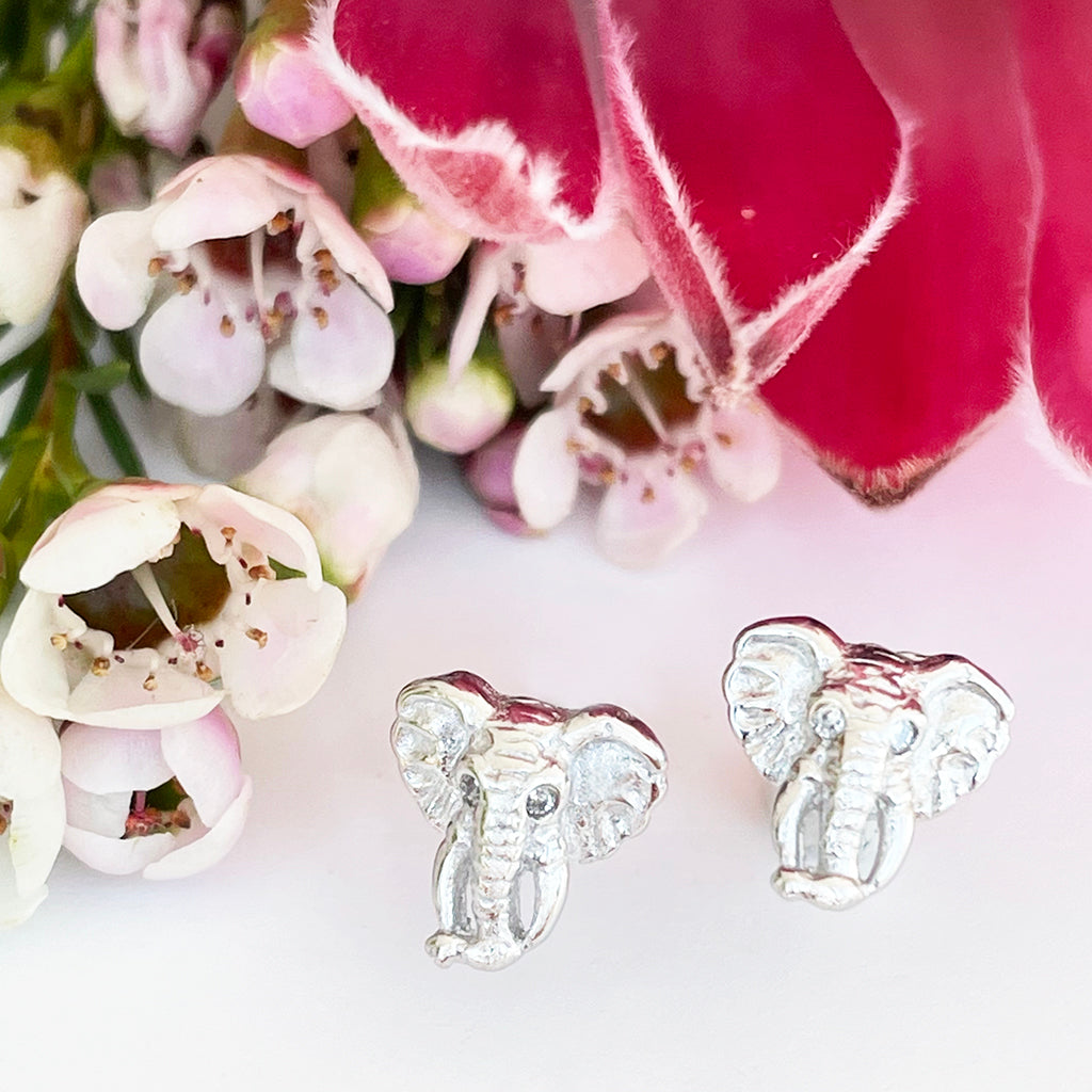Silver Elephant Relief Earrings