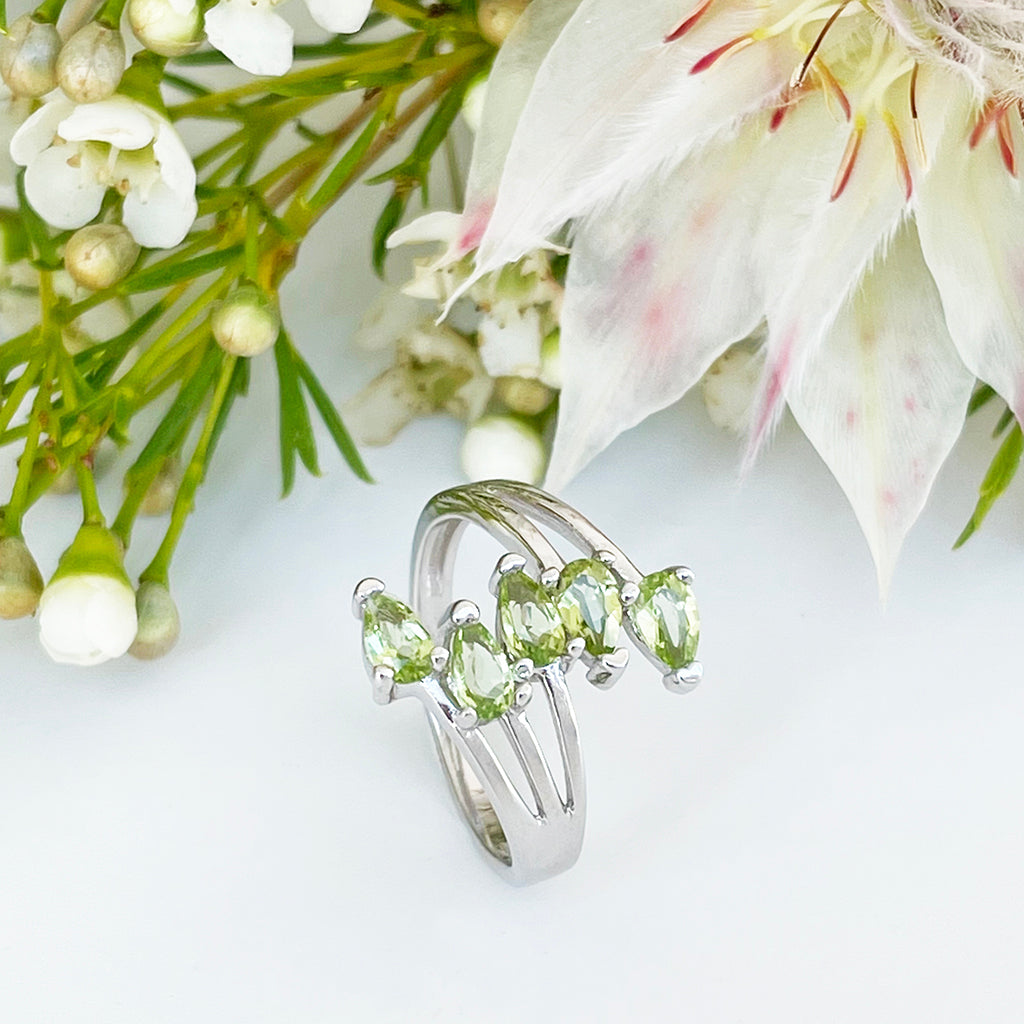 Silver Multiple Pear Cut Peridot Ring
