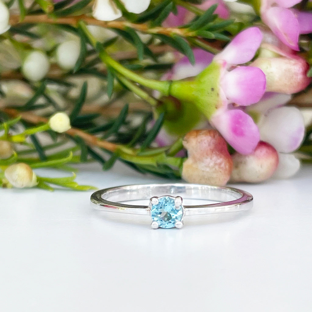 Silver Petite Solitaire Blue Topaz Ring