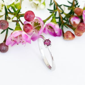 Silver Petite Solitaire Rhodolite Ring