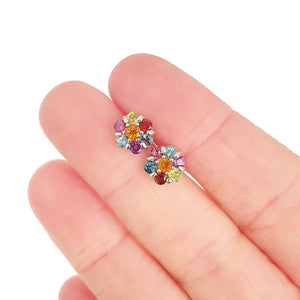 Silver Rainbow Flower Earrings