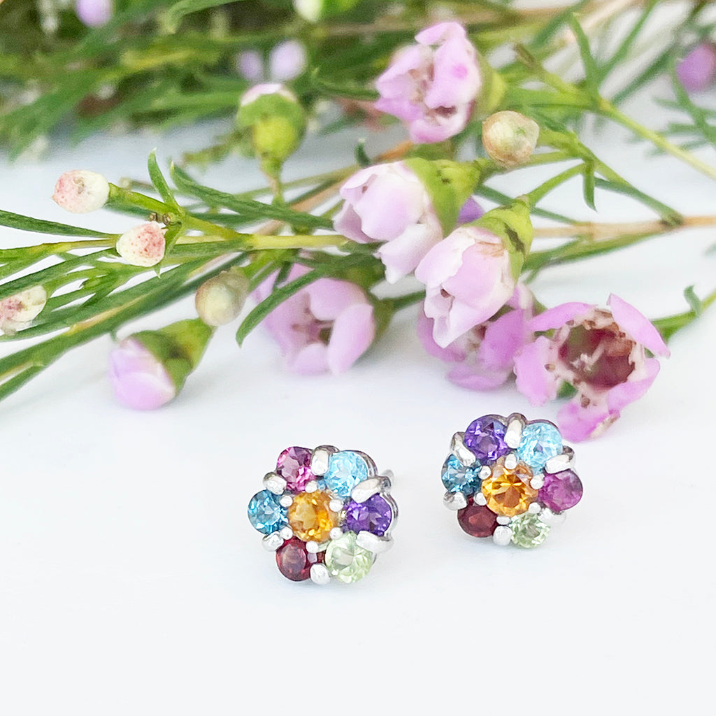 Silver Rainbow Flower Earrings