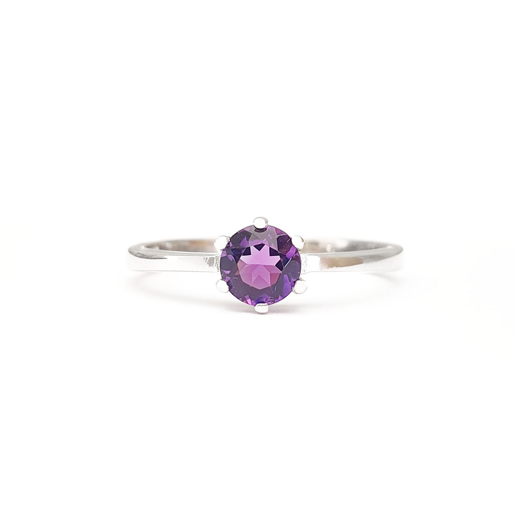 Silver Solitaire Six Claw Amethyst Ring