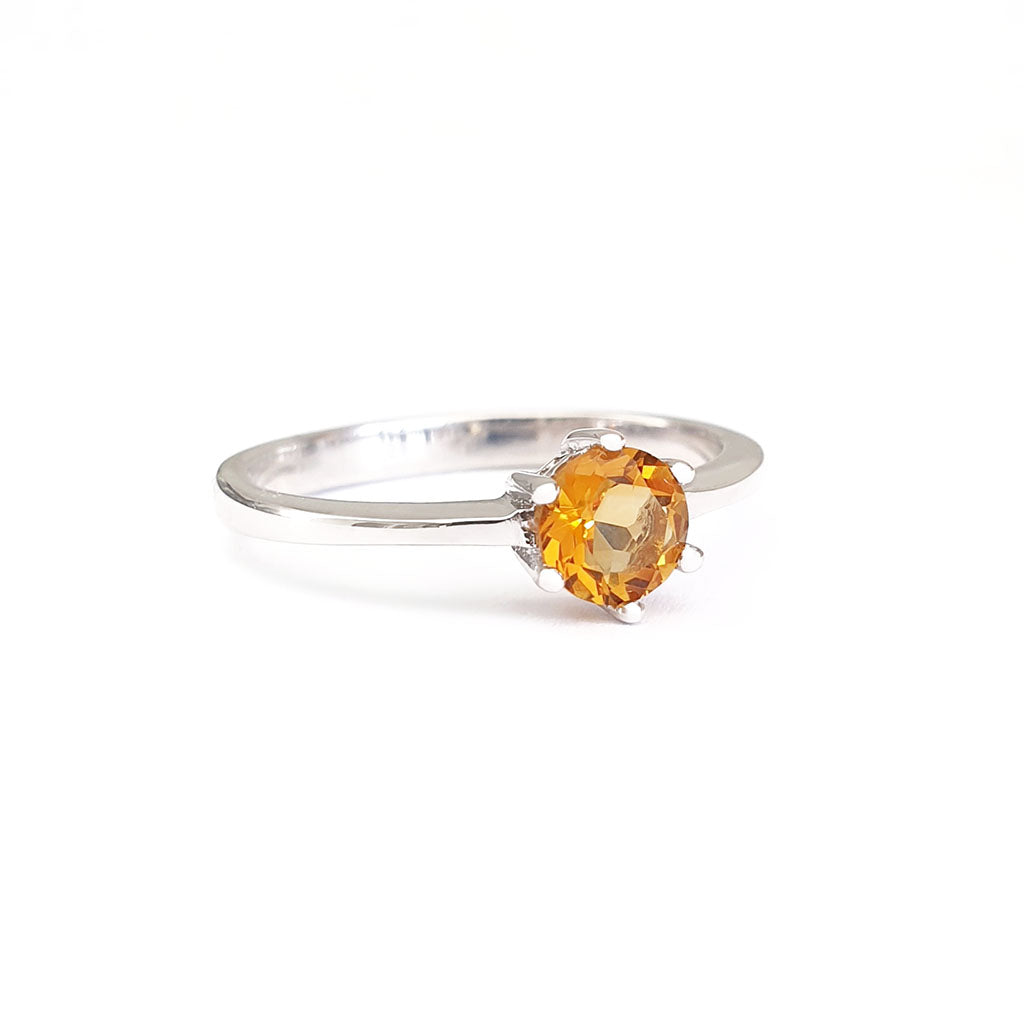 Silver Solitaire Six Claw Citrine Ring
