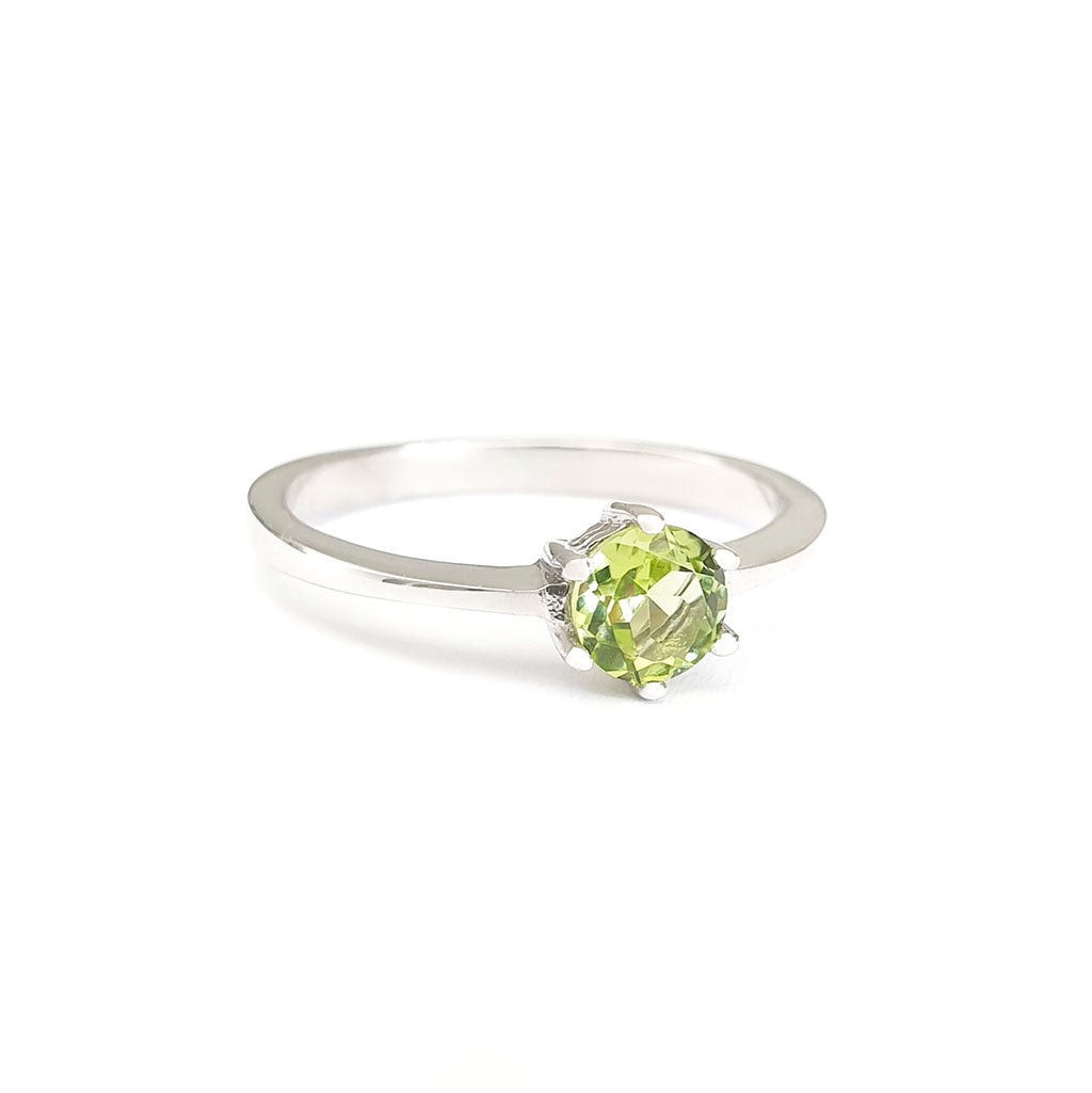 Silver Solitaire Six Claw Peridot Ring