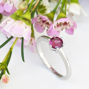 Silver Solitaire Six Claw Rhodolite Ring
