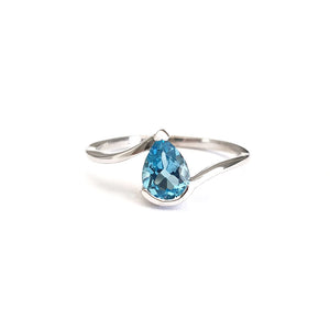 Silver Swish Pear Cut Blue Topaz Ring