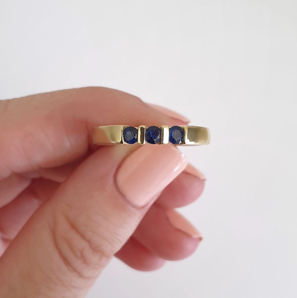 Trilogy Bar Set Blue Sapphire Ring