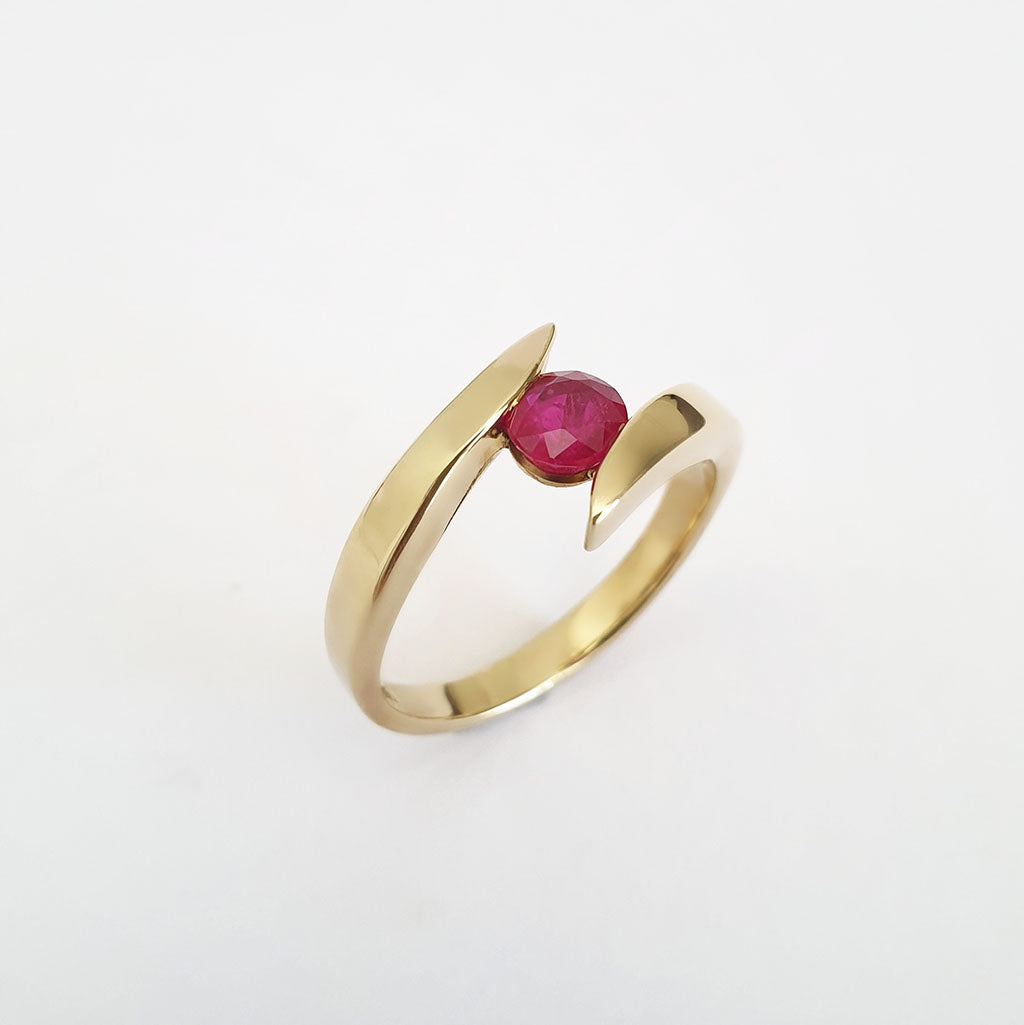 Twisted Shoulder Yellow Gold Ruby Ring