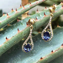 Unique Diamond Halo Oval Cut Tanzanite and Diamond Drop Earrings