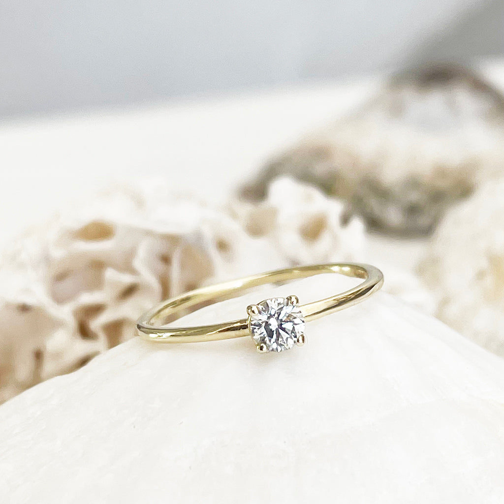 Yellow Gold Raised Four Claw Diamond Stacking Ring