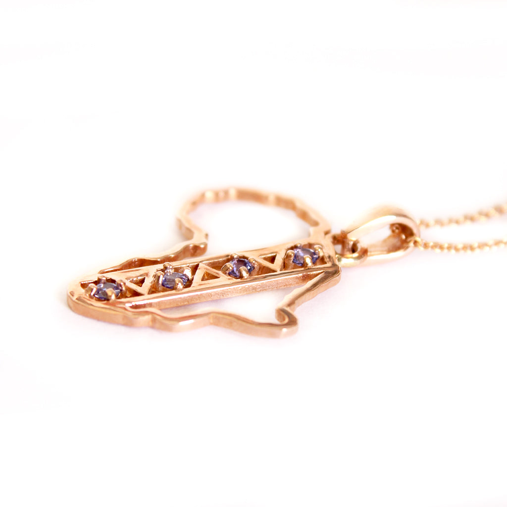 African Textile Pattern Africa Map Rose Gold Tanzanite Pendant