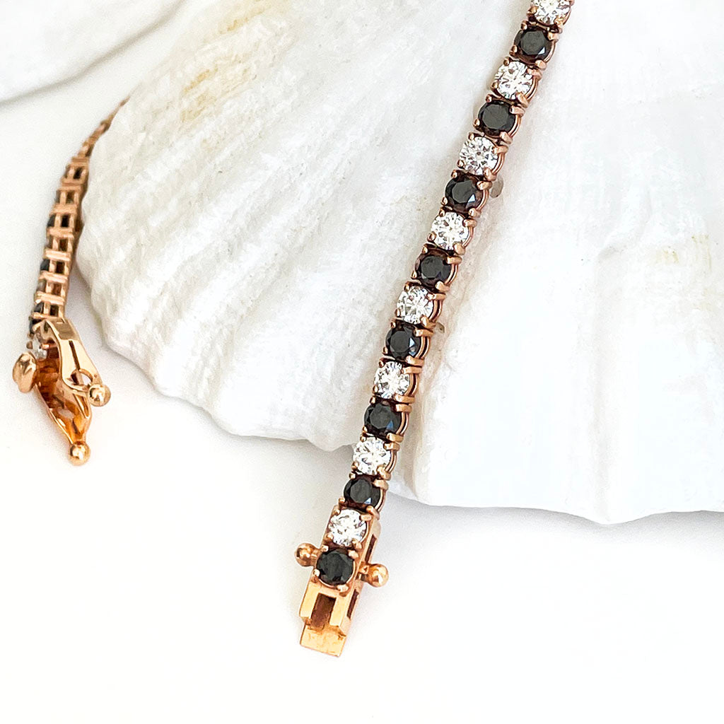 Black and White Diamond Rose Gold Tennis Bracelet