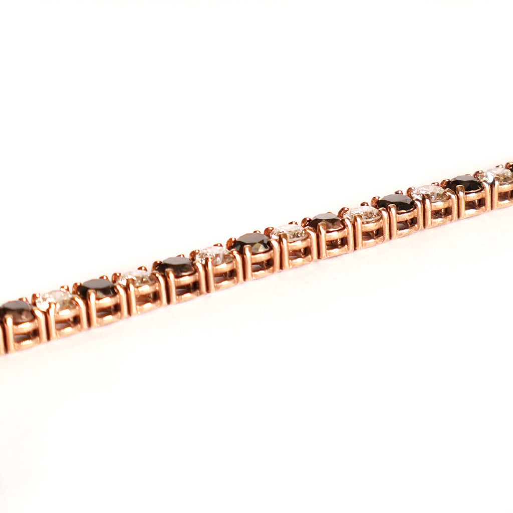 Alternating Black And White Diamond Rose Gold Tennis Bracelet